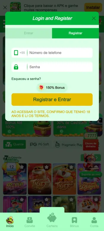 Tela de cadastro da P11BET